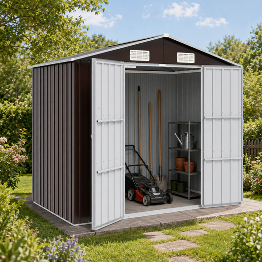 Metall-Gerätehaus mit Doppeltür – viel Platz für alles, was im Garten zählt