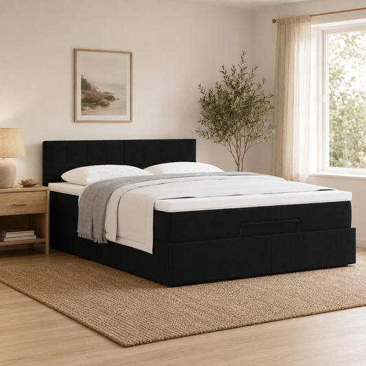 Ottoman-Bett mit Stauraum, inkl. Matratze 140x200 cm, Samtbezug