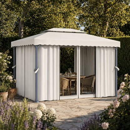 Pavillon mit Vorhang 4x3 m Cremeweiß Aluminium