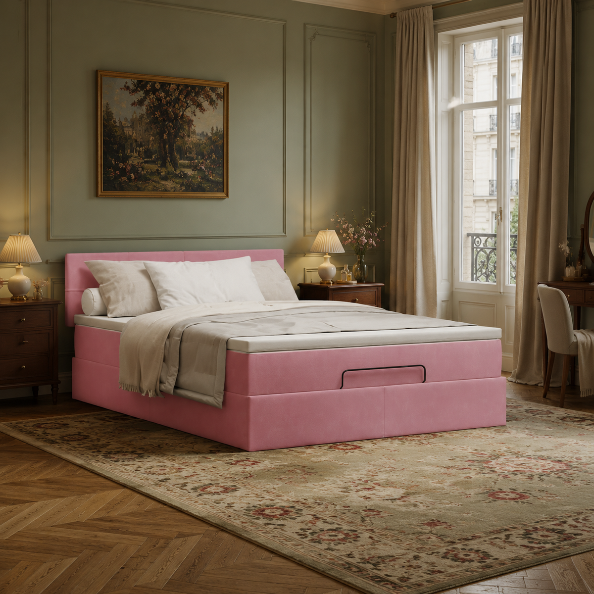 Ottoman-Bett mit Stauraum, inkl. Matratze 140x190 cm, Samtbezug