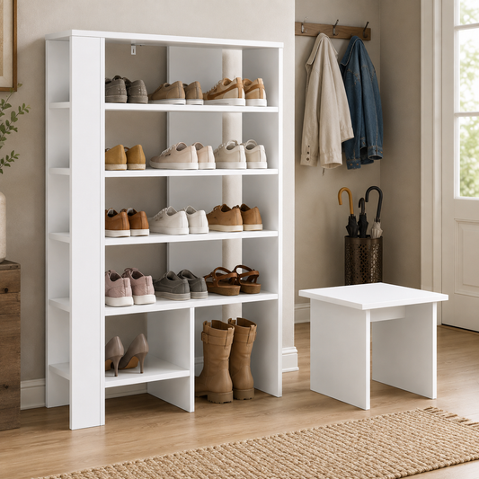 Schuhschrank mit Regal & Hocker, Holzwerkstoff
