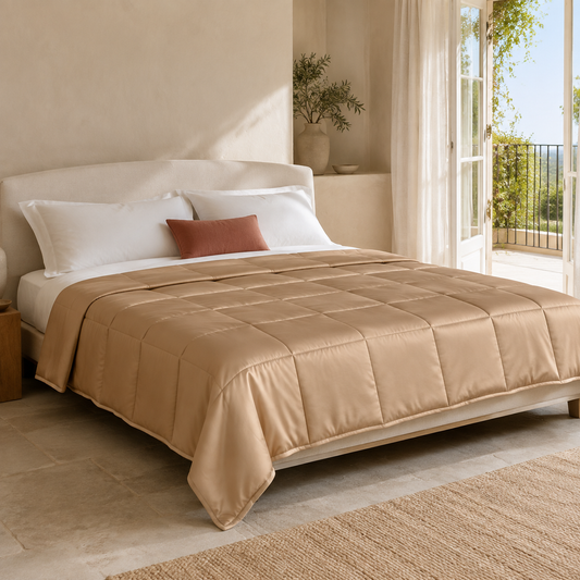 Sommerbettdecke in Gold – leichter Schlafkomfort mit edlem Satinfinish