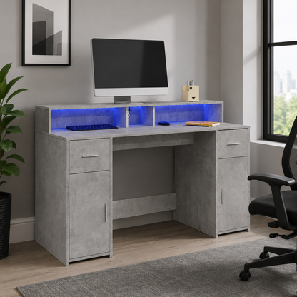 LED-beleuchteter Schreibtisch mit Monitorerhöhung