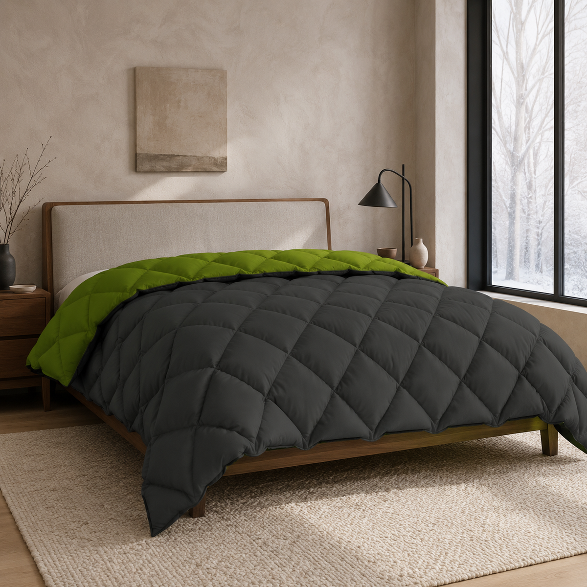 Winterbettdecke in Grün & Anthrazit – wohlig warm und modern gesteppt