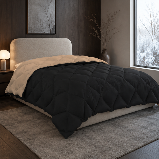 Winterbettdecke in Schwarz & Taupe – moderne Steppoptik und wohlige Wärme